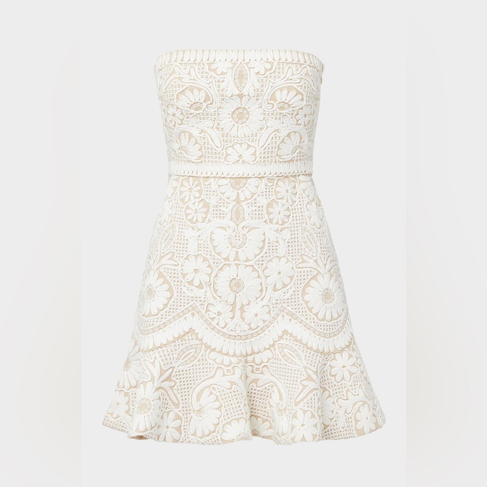 $798 VERONICA BEARD  Agata Embroidered Strapless Dress in Light Pebble size 6